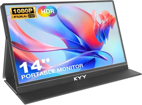 Vista 11 de KYY Monitor portátil para laptop, monitor de viaje FHD 1080P de 14 pulgadas, pantalla de juegos USB-C y HDMI con soporte VESA y cubierta
