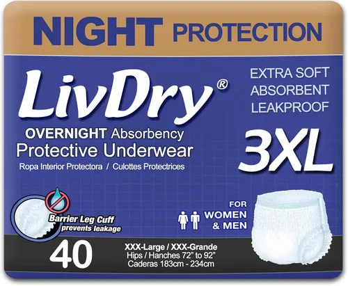 Vista 14 de LivDry Ropa interior para incontinencia XS para adultos, absorción de comodidad durante la noche, protección contra fugas, talla XS, paquete de 22