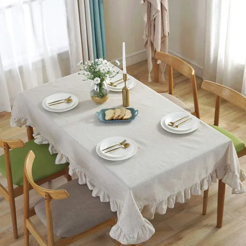 Vista 5 de Sandweek Mantel rectangular de lino con borlas, mantel pequeño de tela de algodón pesada, a prueba de polvo, para cocina y comedor