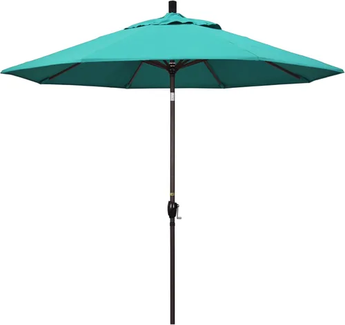 Vista 10 de California Umbrella Paraguas redondo de aluminio del mercado de 9', elevación de manivela, inclinación del botón, poste de bronce Azul (Air Blue)