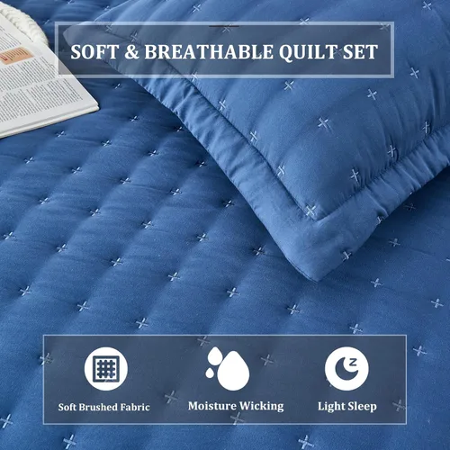 Vista 3 de OFIXI Juego de ropa de cama de tamaño Queen con fundas de almohada, colcha ligera y suave, funda de edredón de microfibra prelavada, colcha de cama
