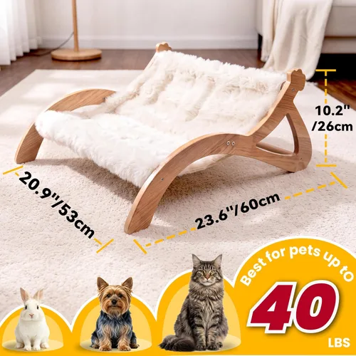 Vista 4 de Cama elevada para gatos de interior, bonita hamaca para gatos en forma de pata, con cómodo cojín lavable, muebles de madera maciza para mascotas