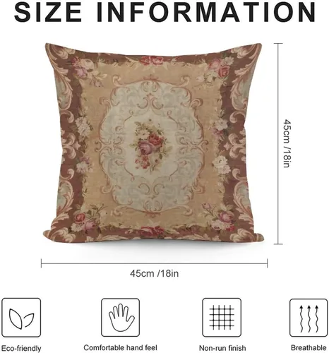 Vista 2 de Nebra Fundas de almohada con estampado floral de rosa antigua estilo Aubusson francés, acogedora funda de almohada cuadrada para decoración