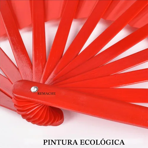 Vista 3 de Abanicos de mano plegables de bambú grandes, color rojo, ventilador KunFu para eventos, bailes, espectáculos, festivales, regalo (todo rojo)