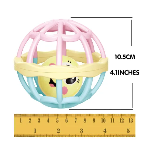 Vista 7 de WEofferwhatYOUwant Mordedor para bebé, bola de juego sensorial grande con sonajero pastel, fácil agarre para bebés, promueve las habilidades motoras