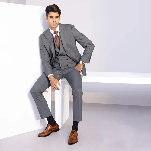 Vista 5 de Zapatos Oxford de vestir con punta redonda para hombre, zapatos Oxford Derby de cuero genuino con cordones