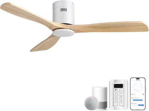 Vista 17 de CACI Mall Ventiladores de techo inteligentes de madera de 52 pulgadas con luces y control remoto, 3 cuchillas, perfil bajo, moderno, compatible
