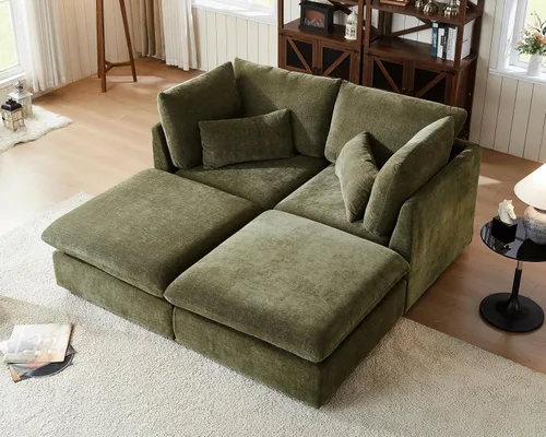 Vista 26 de Sofá modular de pana de gran tamaño de 77 pulgadas, sofá modular de nube lavable con otomana, sofás seccionales de 3 plazas para sala de estar