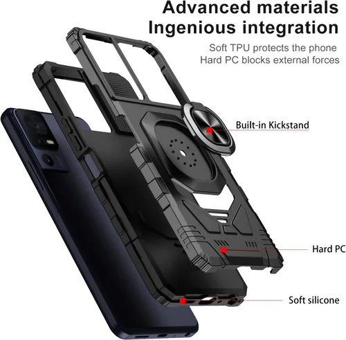 Vista 4 de Funda para teléfono TCL 40 SE con protector de pantalla, soporte de anillo para montaje magnético de automóvil, grado militar, resistente, a prueba