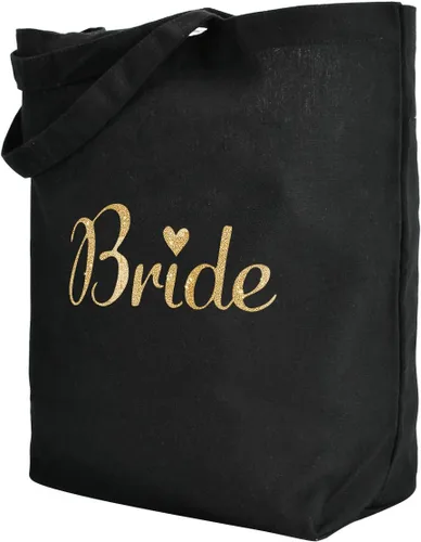 Vista 3 de ELEGANTPARK Regalos de novia, bolsa de mano para novia, regalos de boda, despedida de soltera, regalos para novia, bolsa de lona negra con purpurina