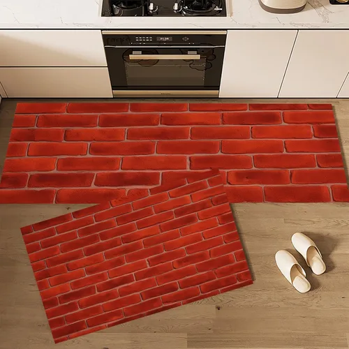 Vista 4 de Deep Red Kitchen Rugs, Farmhouse-Style Brick Wall Non Skid Washable Comfort Mats for Floor, Anti Fatigue Kitchen Cushioned Runner Rug Retro