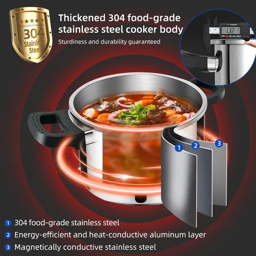 Vista 4 de Olla a Presión de Acero Inoxidable 304 4 QT (4.22 Quart) - Bloqueo de Seguridad a Prueba de Explosión, Operación con una Mano, Cocina Rápida