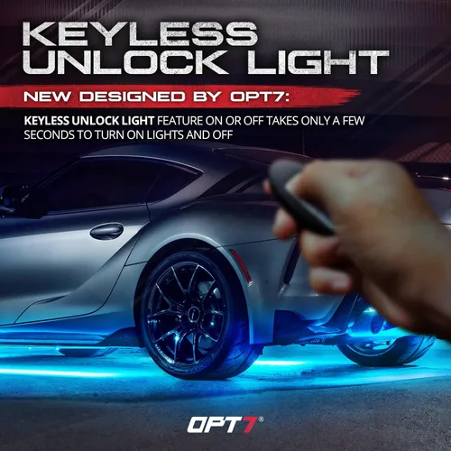 Vista 3 de OPT7 Aura Kit de Iluminación Underglow de Aluminio con Luz de Desbloqueo sin Llave, 4 piezas Tiras LED de Neón de Acento Exterior para Bajos