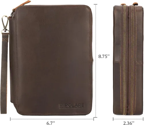 Vista 6 de Polare - Funda organizadora de cables de viaje de cuero de grano completo, bolsa de transporte de accesorios electrónicos de doble capa
