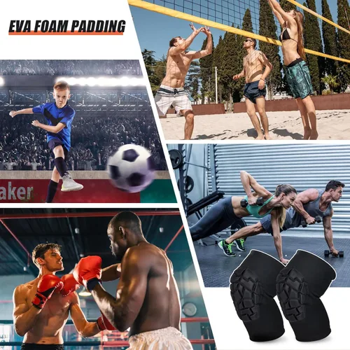 Vista 7 de Rodilleras de compresión para lucha libre, 2 rodilleras de baloncesto, voleibol, fútbol, para jóvenes, adultos, niños (negro, XS)
