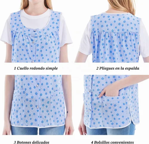 Vista 5 de Nanxson Delantales de Cobre para Mujeres con Bolsillos Delantal con Botones para Cocinar Chef Cocina CF3152 Azul
