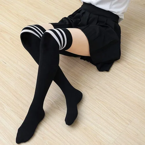 Vista 4 de DRESHOW Extra Long High Thigh Socks Striped Over Knee Thin Tights Long Stocking