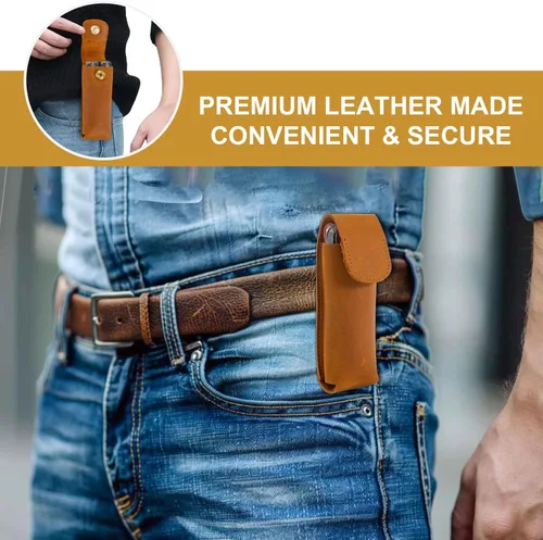 Vista 5 de Funda multiherramienta para hombres, bolsa multiherramienta de cuero, organizador de bolsa EDC para cinturón, funda multiherramienta con cierre