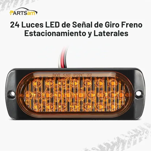 Vista 2 de Partsam 2 piezas de 4.4" de luz de señal de giro lateral de 24 LED color ámbar [Aprobación DOT], IP67 impermeable, lente ámbar, carcasa de aluminio