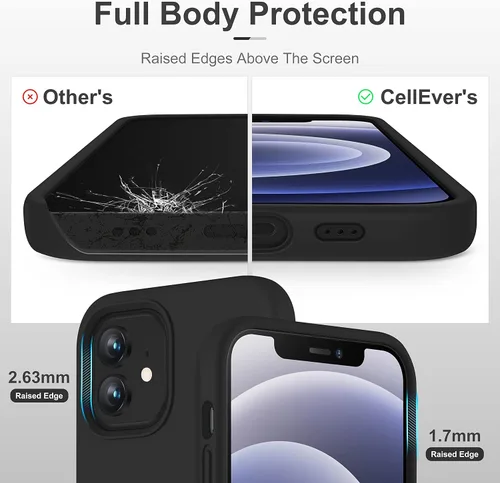 Vista 4 de CellEver Funda de silicona resistente para iPhone 12 y 12 Pro, dos protectores de pantalla de vidrio inastillables, protección militar contra Negro