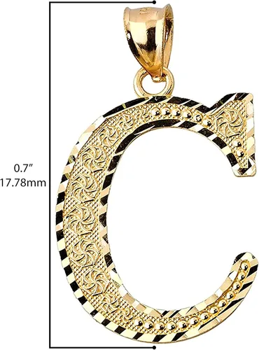 Vista 3 de Colgante de oro amarillo de 10 quilates con letra C inicial de 10 quilates con acabado combinado con letra C Metal
