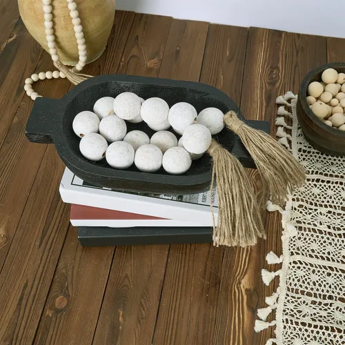 Vista 56 de OMISHE Guirnalda de cuentas de madera extra grande con cuentas de madera y borlas de 1.6 pulgadas de diámetro, cuentas decorativas rústicas de 41