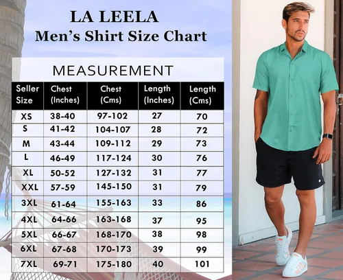Vista 6 de LA LEELA Camisas casuales de manga corta con botones para hombre, para playa, verano, color liso, para trabajo, vacaciones, campamento, camisas