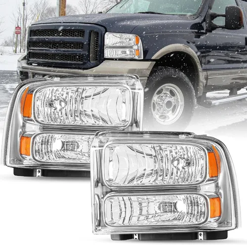 Vista 11 de SOCKIR - Juego de faros compatible con Ford F250 F350 F450 F550 Super Duty 1999-2004 / Ford Excursion 2000-2004, carcasa negra, reflector