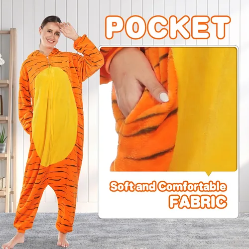 Vista 5 de Pijama unisex de franela para adultos, disfraz divertido de una pieza de animal para cosplay para mujeres y hombres