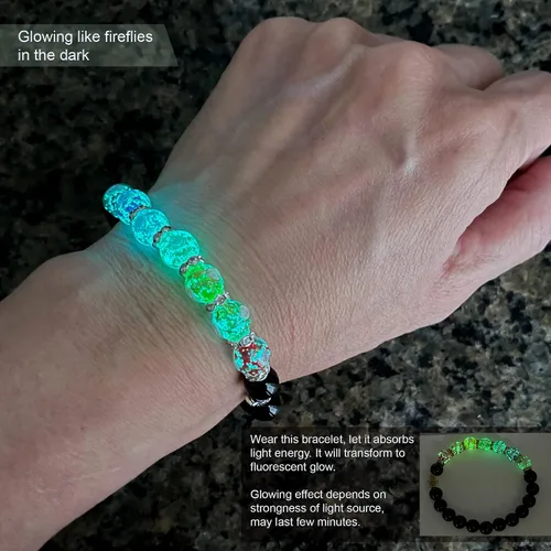 Vista 5 de ARTSY Crafts - Cuentas de luciérnaga que brillan en la oscuridad + pulseras de chakras con cuentas de ágata y piedra amatista, cuentas de vidrio