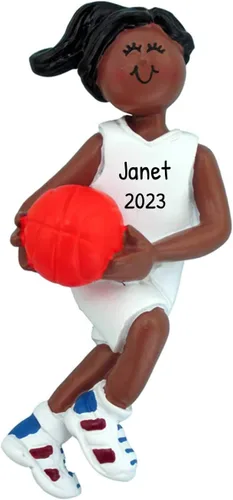 Vista 8 de Elves - Adorno de baloncesto personalizado 2025 – Adornos de Navidad afroamericanos para árbol de Navidad personalizados para niños
