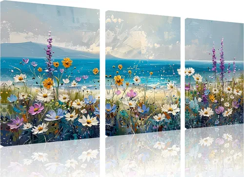 Vista 68 de TutuBeer 3 paneles de fotos de playa, arte de pared, diseño de mar azul, playa blanca al amanecer, imágenes impresas en lienzo, imágenes del océano