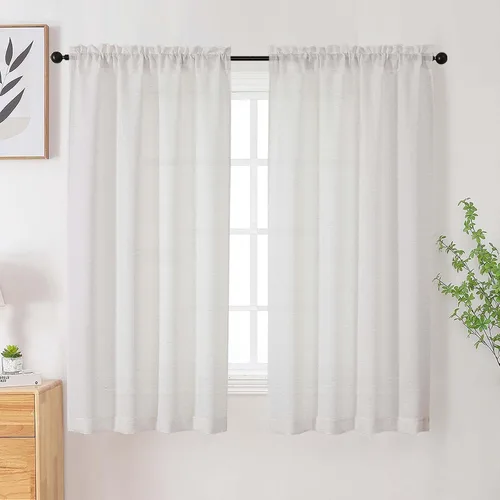 Vista 89 de Cortinas de lino para dormitorio y sala de estar de 96 pulgadas de largo, juego de 2 paneles, con bolsillo para cortinero, filtrado de luz, textura