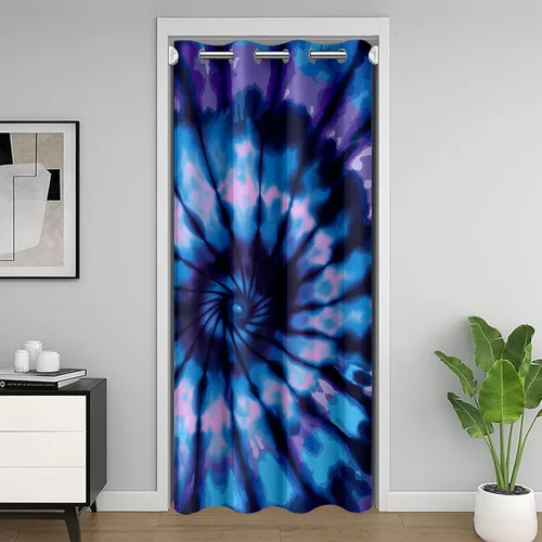 Vista 13 de Erosebridal Cortina de puerta de teñido anudado, cortina opaca bohemia, cortina exótica abstracta en espiral, elegante cortina hippie para puerta