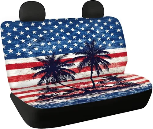 Vista 27 de AFPANQZ Funda protectora para asiento trasero de automóvil, con bandera patriótica estadounidense, solo para asiento trasero de automóvil, camión