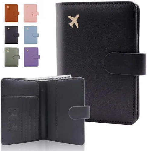 Vista 23 de Melsbrinna Funda de cuero prémium para pasaporte, impermeable, con bloqueo RFID, cartera de viaje con soporte para bolígrafo, bonito libro