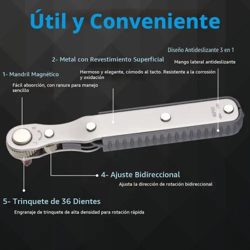 Vista 3 de OSDUE Juego de 5 piezas de llave de trinquete mini, transmisión de 1/4 pulgada, destornillador reversible de alto torque con offset, con puntas Mini