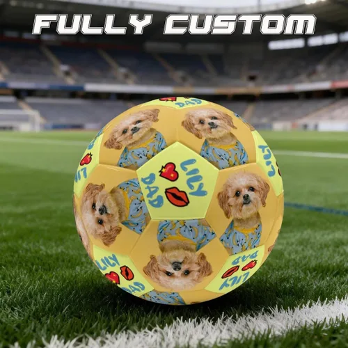 Vista 2 de Balón de fútbol personalizado de tamaño oficial con nombre de foto, logotipo, cuero sintético duradero, regalo unisex para entrenamiento de juego