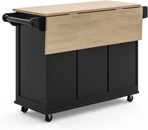 Vista 14 de Homestyles Dolly Madison Carrito de Isla de Cocina Móvil Negro con Barra de Desayuno de Hoja Plegable de Madera