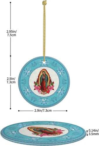 Vista 4 de Nuestra Señora de Guadalupe - Adornos de Navidad de Virgen María, adornos de cerámica, adorno redondo de porcelana, árbol de Navidad, oficina