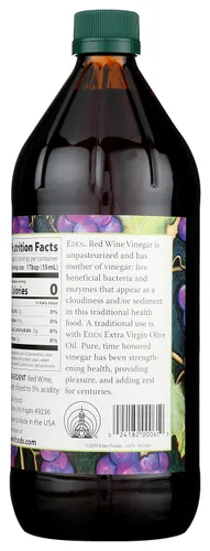 Vista 3 de Eden Vinagre de vino tinto orgánico, 32 fl oz, crudo, vidrio ámbar