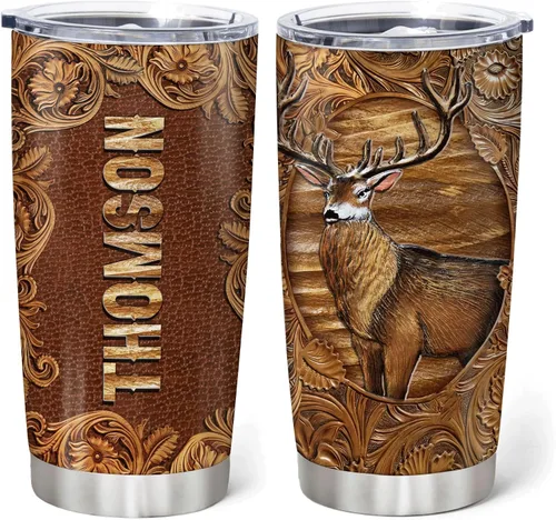 Vista 10 de Hyturtle Regalos personalizados de caza para hombres, vaso de caza de ciervos, taza de café de viaje de 20 onzas, acero inoxidable, regalo del día