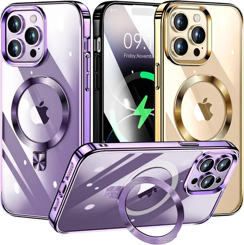 Vista 28 de [Anillo de CD compatible con soporte invisible MagSafe] Funda magnética para iPhone 12 / iPhone 12 Pro, parachoques galvanizado que no se pone