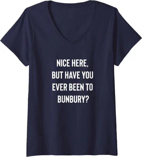 Vista 3 de Camiseta con cuello en V Nice Here But Have You Ever Been To Bunbury, Negro