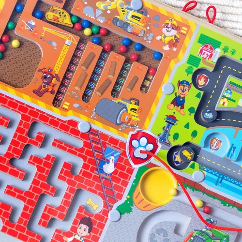 Vista 5 de Melissa & Doug PAW Patrol - Tablero de laberinto magnético de madera 4 en 1 con varita, certificado FSC