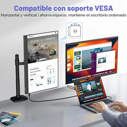 Vista 6 de Monitor portátil grande de 18.5 pulgadas, 120Hz 1080P FHD IPS portátil para viajes, pantalla secundaria para portátil, 125% sRGB, altavoces duales