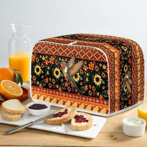 Vista 4 de Xoenoiee Fundas para Tostadora Azteca Tribal con Estampado de Girasoles y Colibríes, Cubierta para Panificadora, Fundas para Electrodomésticos