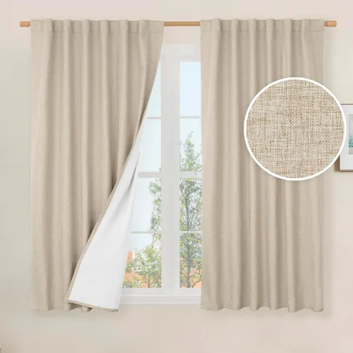 Vista 25 de LAMIT Cortinas opacas cortas de lino de 30 pulgadas para ventanas de cocina sobre el fregadero, cortinas de café texturizadas de lino marfil
