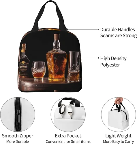 Vista 7 de Whisky cerveza imágenes impresión bolsa de almuerzo portátil aislado reutilizable bolsa de almuerzo caja de almuerzo para el trabajo camping viaje