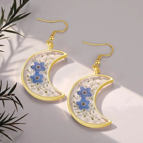 Vista 7 de Forget-Me-Not and Queen Anne's Lace Pressed Wildflower Earrings Pressed Flower Earrings Handmade Drop and Dangle Earrings Gift for Woman